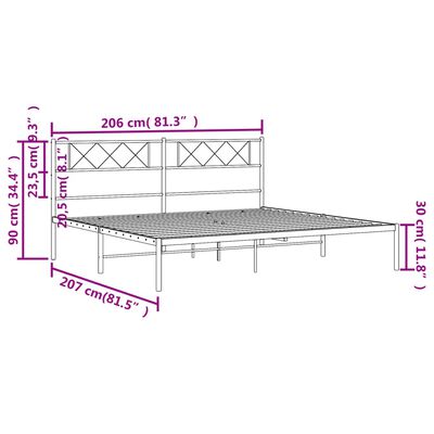 vidaXL Kovinski posteljni okvir z vzglavjem črn 200x200 cm