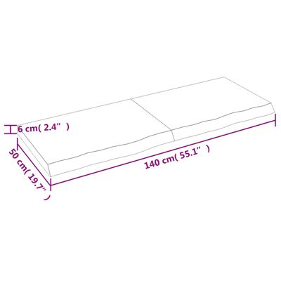 vidaXL Mizna plošča 140x50x(2-6) cm neobdelana trdna hrastovina