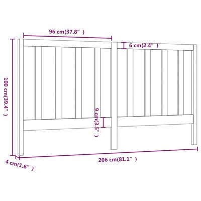 vidaXL Posteljno vzglavje črno 206x4x100 cm trdna borovina