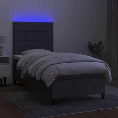 vidaXL Box spring postelja z vzmetnico LED temno siva 90x200 cm blago