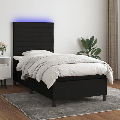 vidaXL Box spring postelja z vzmetnico LED črna 100x200 cm blago