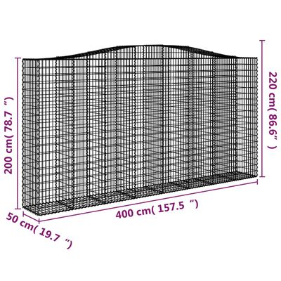 vidaXL Obokane gabion košare 3 kosa 400x50x200/220 cm pocinkano železo