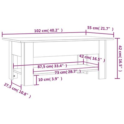 vidaXL Klubska mizica visok sijaj bela 102x55x42 cm iverna plošča