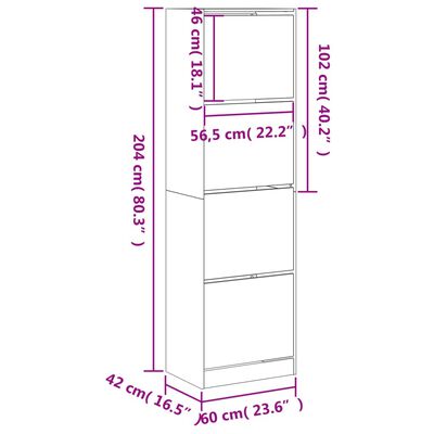 vidaXL Omarica za čevlje s 4 predali betonsko siva 60x42x204 cm