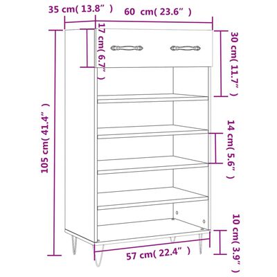 vidaXL Omarica za čevlje sonoma hrast 60x35x105 cm inženirski les