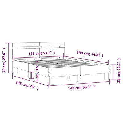 vidaXL Posteljni okvir z vzglavjem bel 135x190 cm inženirski les