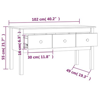 vidaXL Klubska mizica medeno rjava 102x49x55 cm trdna borovina