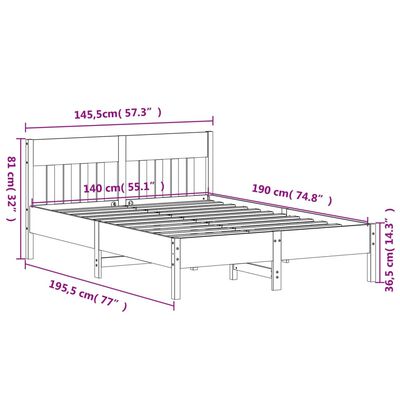 vidaXL Posteljni okvir brez vzmetnice voščeno rjav 140x190 cm borovina