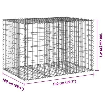 vidaXL Gabionska košara s pokrovom 150x100x100 cm pocinkano železo