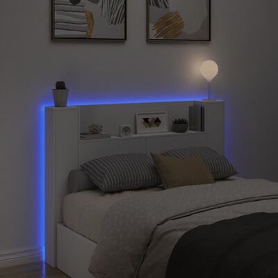 vidaXL Omarica za vzglavje postelje LED bela 140x16,5x103,5 cm