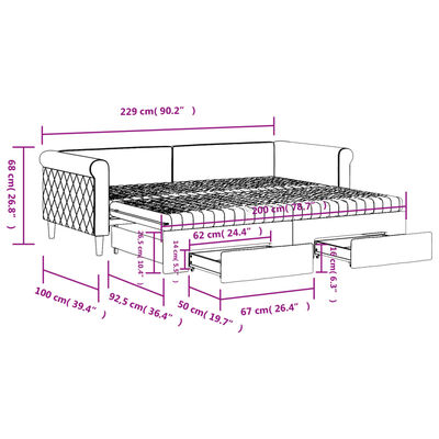 vidaXL Izvlečna dnevna postelja s predali temno siva 90x200 cm žamet