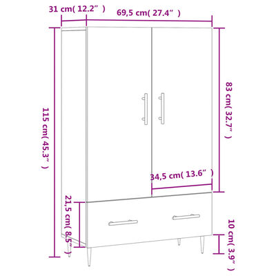 vidaXL Visoka omara bela 69,5x31x115 cm inženirski les