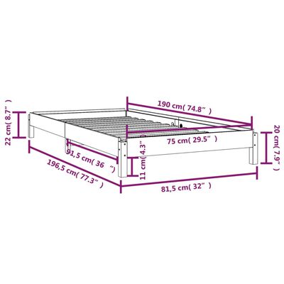 vidaXL Postelja 75x190 cm trdna borovina