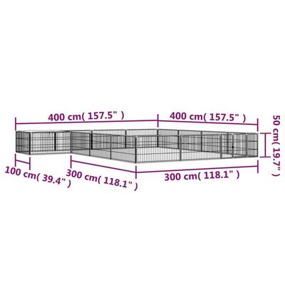 vidaXL Pasja ograda s 16 paneli črna 100x50 cm prašno barvano jeklo