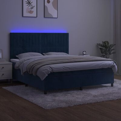 vidaXL Box spring postelja z vzmetnico LED temno modra 160x200cm žamet