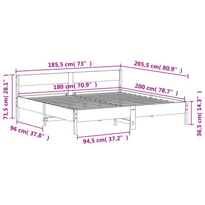 vidaXL Posteljni okvir brez vzmetnice bel 180x200 cm trdna borovina