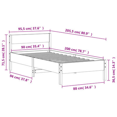 vidaXL Posteljni okvir brez vzmetnice bel 90x200 cm trdna borovina