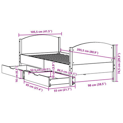 vidaXL Posteljni okvir brez vzmetnice bel 100x200 cm trdna borovina