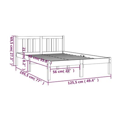 vidaXL Posteljni okvir črn iz trdnega lesa 120x190 cm