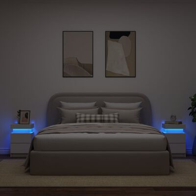 vidaXL Nočna omarica z LED lučkami 2 kosa bela 35x39x55 cm