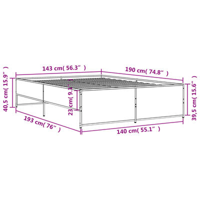 vidaXL Posteljni okvir siva sonoma 140x190 cm inž. les in kovina