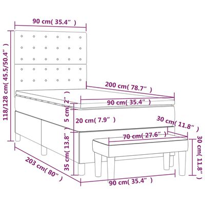 vidaXL Box spring postelja z vzmetnico svetlo siva 90x200 cm blago