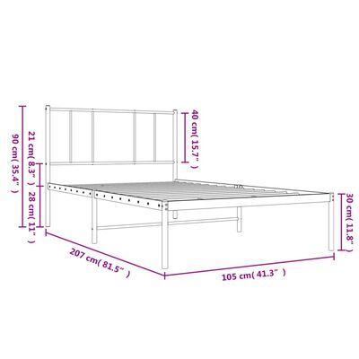 vidaXL Kovinski posteljni okvir z vzglavjem črn 100x200 cm