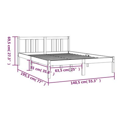 vidaXL Posteljni okvir siv iz trdnega lesa 135x190 cm