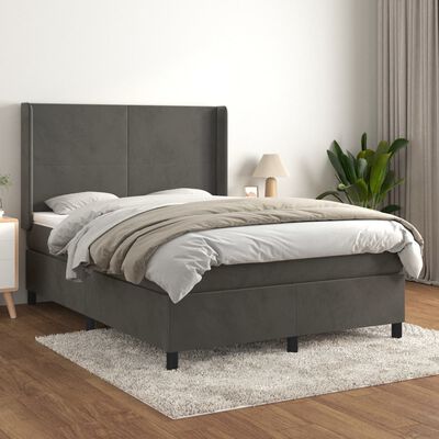 vidaXL Box spring postelja z vzmetnico temno siva 140x200 cm žamet