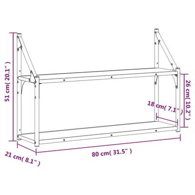 vidaXL Stenska polica 2-nadstropna sonoma hrast 80x21x51 cm inž. les