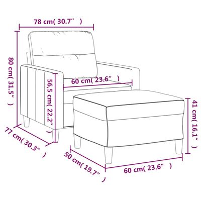 vidaXL Fotelj s stolčkom za noge temno siv 60 cm blago