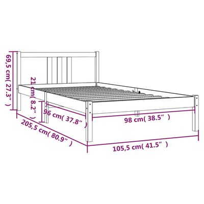 vidaXL Posteljni okvir medeno rjav iz trdnega lesa 100x200 cm