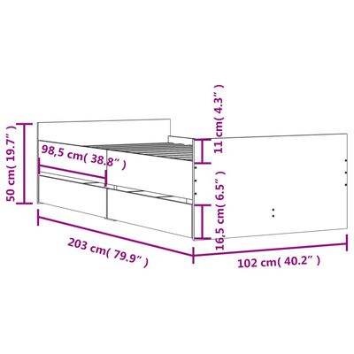 vidaXL Posteljni okvir s predali sonoma hrast 100x200 cm