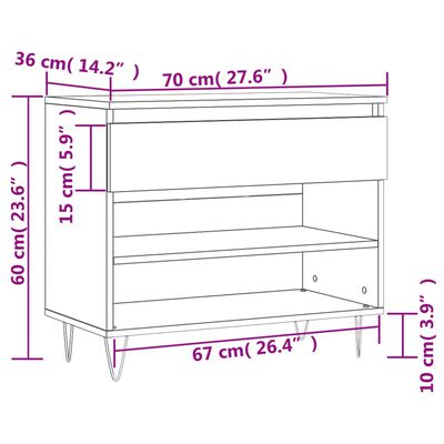 vidaXL Omarica za čevlje sonoma hrast 70x36x60 cm inženirski les