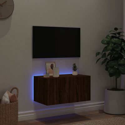 vidaXL Stenska TV omarica z LED lučkami rjavi hrast 60x35x31 cm