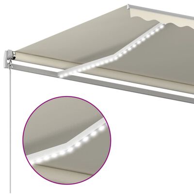 vidaXL Ročno zložljiva tenda z LED lučmi 400x300 cm krem