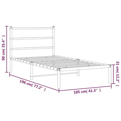 vidaXL Kovinski posteljni okvir z vzglavjem črn 100x190 cm