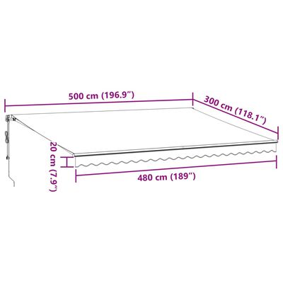 vidaXL Avtomatsko zložljiva tenda z LED antracit in bela 500x300 cm