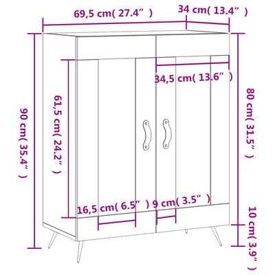 vidaXL Komoda siva sonoma 69,5x34x90 cm inženirski les