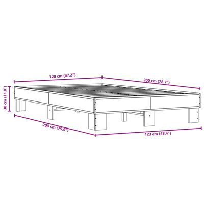 vidaXL Posteljni okvir dimljeni hrast 120x200 cm inž. les in kovina