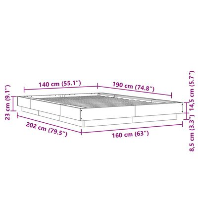 vidaXL Posteljni okvir siva sonoma 140x190 cm inženirski les