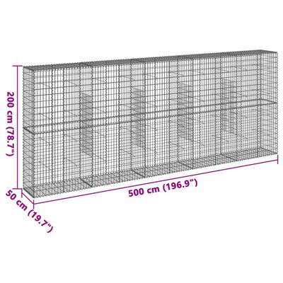 vidaXL Gabionska košara s pokrovom 500x50x200 cm pocinkano železo