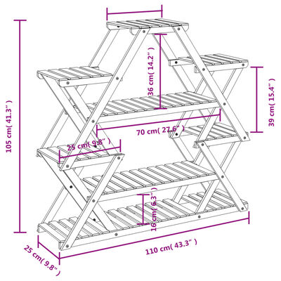 vidaXL Stojalo za rastline 110x25x105 cm trden les jelke