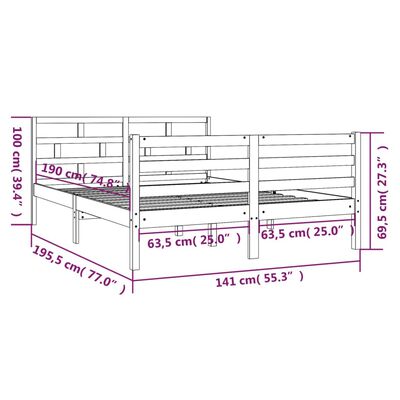 vidaXL Posteljni okvir bel 135x190 cm trden les