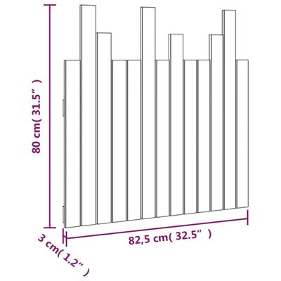 vidaXL Stensko posteljno vzglavje črno 82,5x3x80 cm trdna borovina
