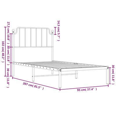 vidaXL Kovinski posteljni okvir z vzglavjem bel 90x200 cm