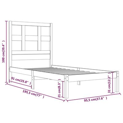 vidaXL Posteljni okvir bel iz trdne borovine 90x190 cm