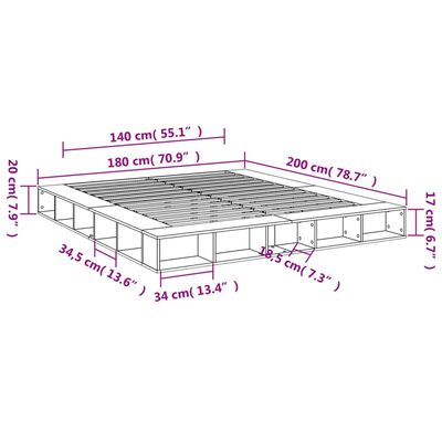 vidaXL Posteljni okvir betonsko siv 180x200 cm inženirski les