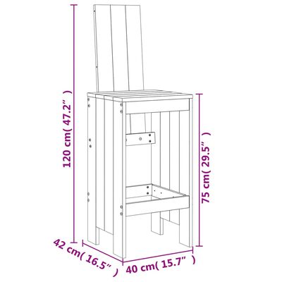 vidaXL Barski stolček 2 kosa 40x42x120 cm trdna borovina