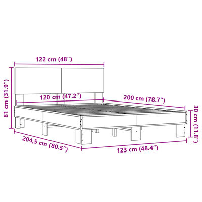 vidaXL Posteljni okvir rjav hrast 120x200 cm inženirski les in kovina